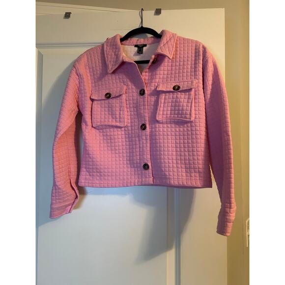 NWT Forever 21 Kid's Pink Quilted Jacket Front Buttons Cropped Long Sleeve 13/14 - Picture 1 of 6